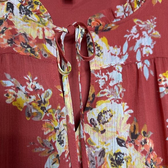LC Lauren Conrad Flutter Sleeve Blouse 4X Orange Floral Chiffon Tunic - Picture 5 of 10
